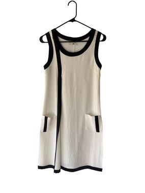 Cotelac Sleeveless Cream Shift Dress with Black Trim